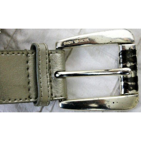 Michael Kors Silver Leather Belt Studded Rhinestones Medium Shiny Chic Fancy - Picture 5 of 11